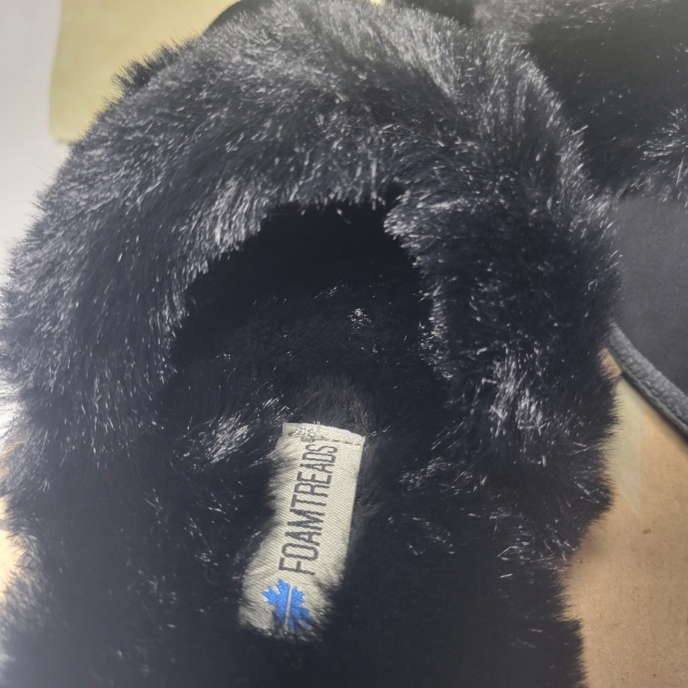 Warm Soft Faux Fur Lined & Trimmed Black Slippers Size 7 - Picture 2 of 12